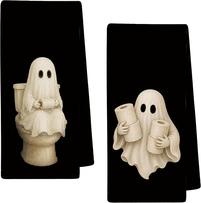 WKY Halloween Ghost Bathroom Decor Hand Towels 16x24in, Set of 2 - skull toilet paper