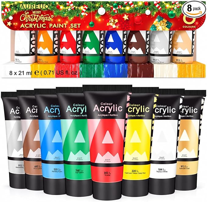AUREUO Christmas Acrylic Paint Set - 8 Festive Colors x 0.71 oz / 21ml Tubes - skull painting
