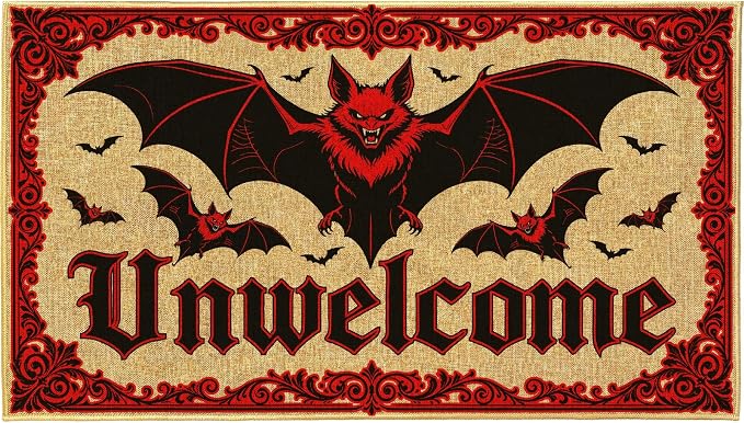 Halloween Unwelcome Doormat Gothic Bat Outside Entrance Door Mat Entry Rug