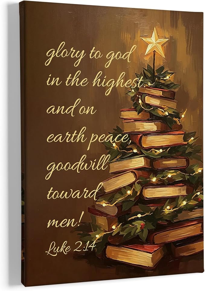 HIWX Christian Christmas Book Tree Wall_Art Framed Canvas Painting 11x14 - skull wall art