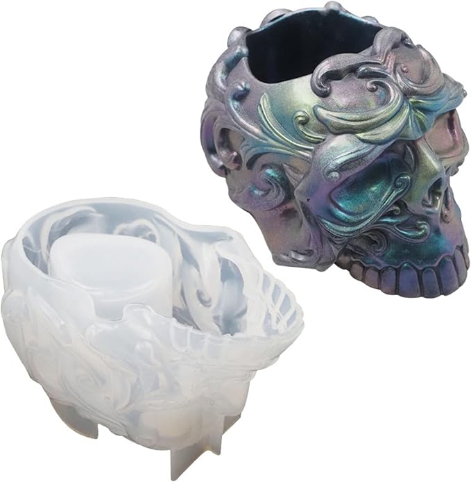 3D Skull Shaped Storage Box Resin Halloween Skull Silicone Mold Ashtray Jewelry Trinket Holder Mold for Silicone for Epoxy Resin - skull ashtray