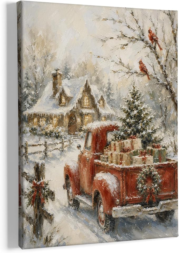 HIWX Vintage Christmas Winter Wall_Art Decor Framed Canvas Painting 11x14 - skull painting