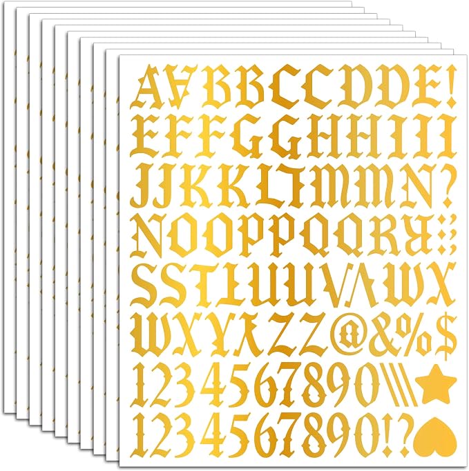 10 Sheets Gold Letter Stickers, Glitter Alphabet Stickers (Gold, 1 Inch) - skull sticker