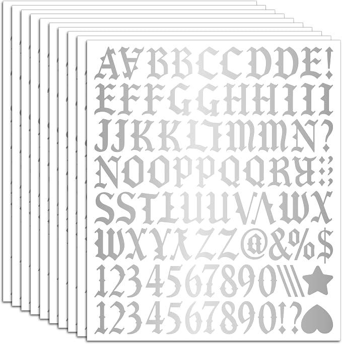10 Sheets Silver Letter Stickers, Glitter Alphabet Sticker (Silver, 1 Inch) - skull sticker