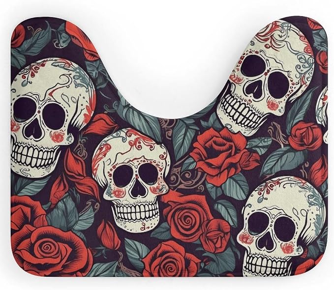 Sugar Skulls Luxury Toilet Rugs U-Shaped Bathroom Rugs - skull toilet mat