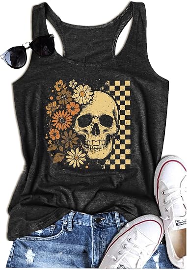 Graphic Tees for Women Summer Tank Tops Vacation Outfits for Women Country Concert Tops Summer Racer Back Tank Tops - sugar skull dress