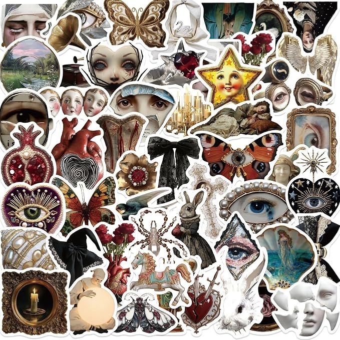 50PCS Vintage Gothic Stickers, Dark Academia Stickers for Scrapbook, Journal, Laptop, Water Bottle, Goth Party Supplies - skull sticker