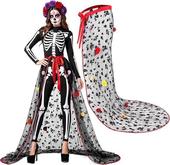 Day of the Dead Costume Flower Skirt Halloween Dress for Women - sugar skull makeup