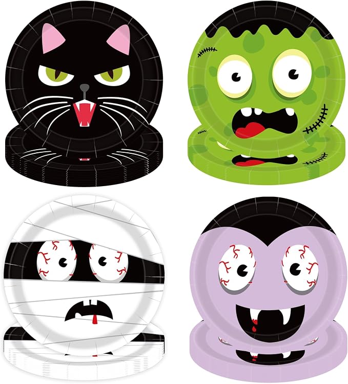 48Pcs Halloween Plates, 7 Inch Disposable Halloween Party Plates - skull plate