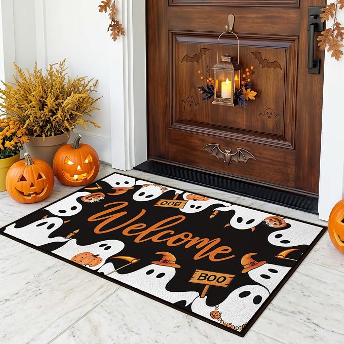 Halloween Ghost Door Mat Cute Boo Outdoor Front Welcome Doormat 20×32 Inch