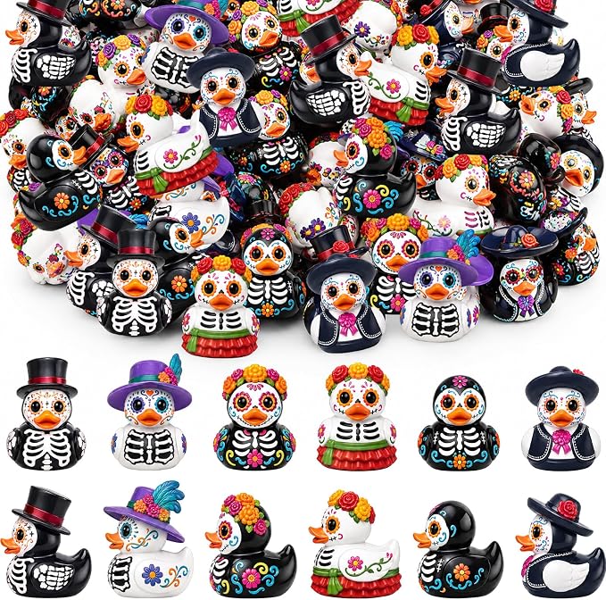72 Pcs Mini Resin Ducks Day of the Dead Tiny Figurines Bulk - skull figurine