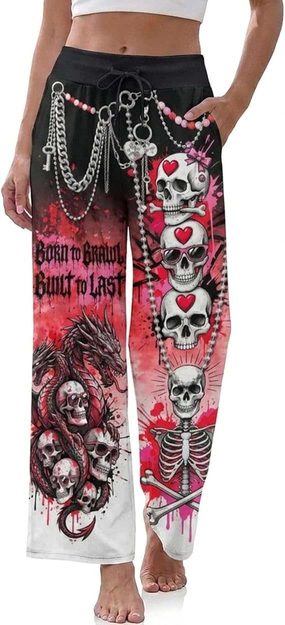 Funny Women's Pajama Pants Lounge Pajama Bottoms Wide Leg Sleepwear Pants For Women - skull pajamas
