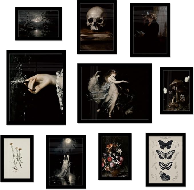 Gothic Prints Mixed Size Wall Art Set of 10 Posters Unframed - skull wall art