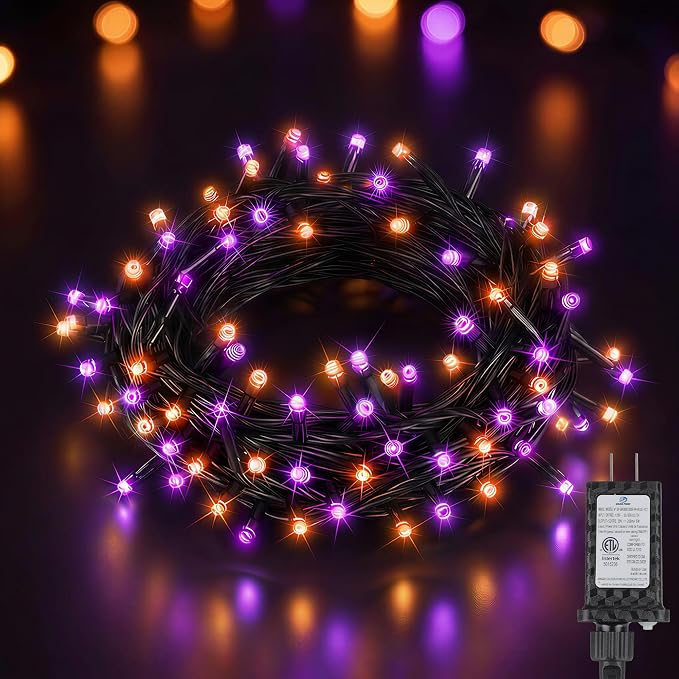 100LED 33FT Halloween String Lights, Orange Purple, 8 Modes, Waterproof - string light