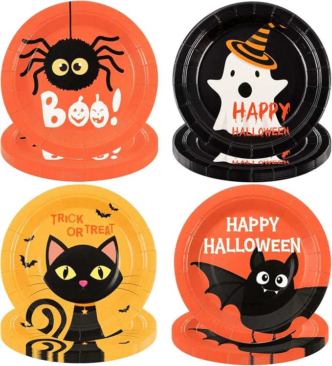 48 Pack Halloween Paper Plates 4 Design for Party Supplies - skull plate
