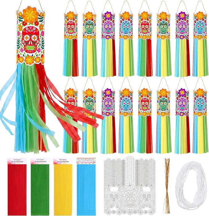 Motipuns 24 Sets Day of The Dead Crafts Kit, Dia De Los Muertos Decorations - sugar skull costume