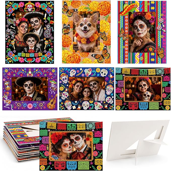 DPKOW Day of The Dead Picture Frames Dia De Los Muertos Decorations Ofrenda - skull plate