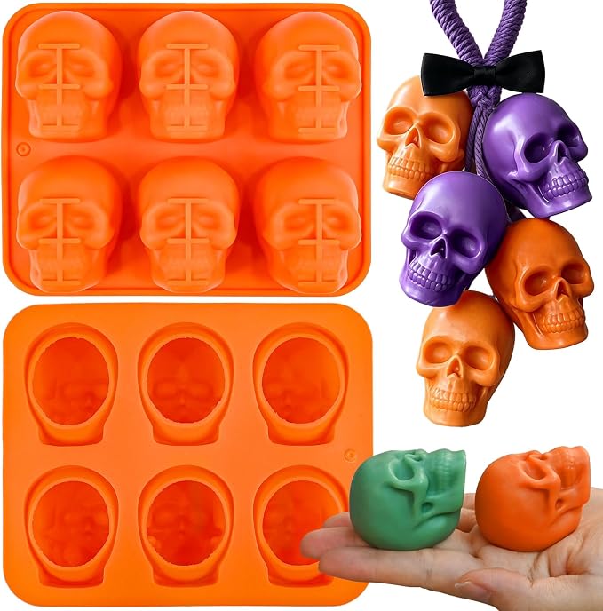 Halloween Mold, 2 Pack 3D Skull Silicone Molds for Soap Making - skull ashtray