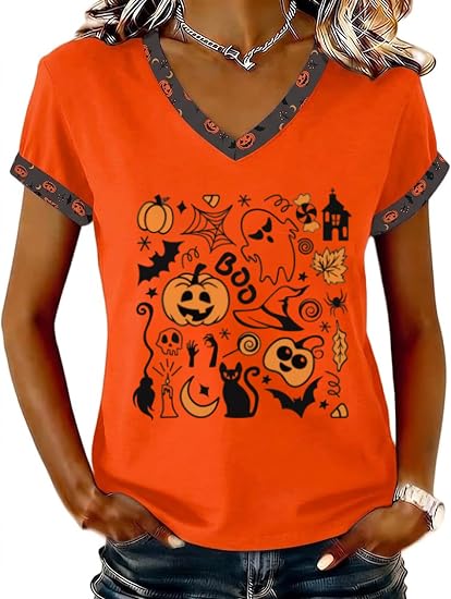 Womens Halloween Shirt V Neck Fall Salem 1692 Skull Graphic Spooky Season Funny Halloween Party Tees Top - skull jacket