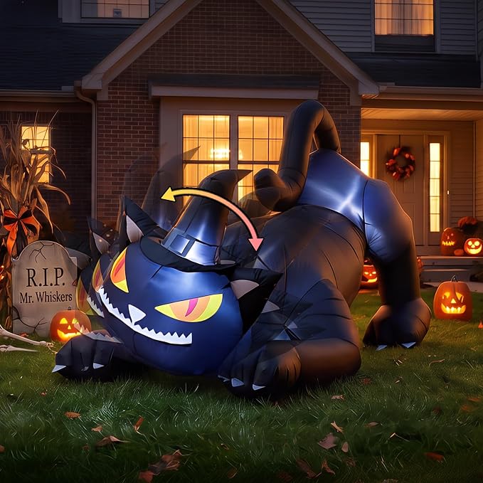 6FT Halloween Rotating Head Black Cat Outdoor Inflatables Decoration - skull inflatable