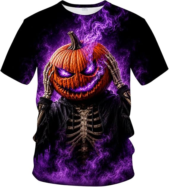 Halloween Graphic T Shirts Scary Pumpkin Skull Skeleton Haunted House Horror Tee Tops - skull tshirt