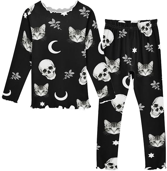 Pajamas Sets 2 Pieces Pjs Sleepwear Snug Fit Long Sleeve Sets - skull pajamas