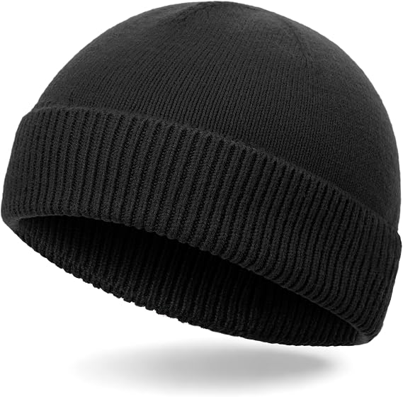 vidsel 50% Wool Short Fisherman Beanie for Men Women, Cuffed Knit Skull Cap - skull hat