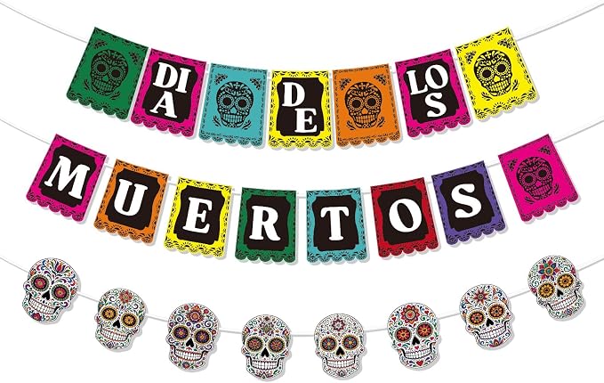 Dia De Los Muertos Decorations Colorful Sugar Skull Banner - skull sticker