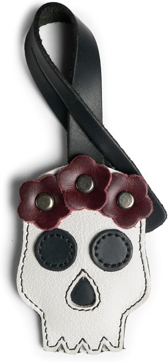 Hide & Drink, Leather Mexican Skull Bag Charm for Handbags, Purse Charm for Tote & Backpacks, Ornaments for Women, White - sugar skull handbags for sale