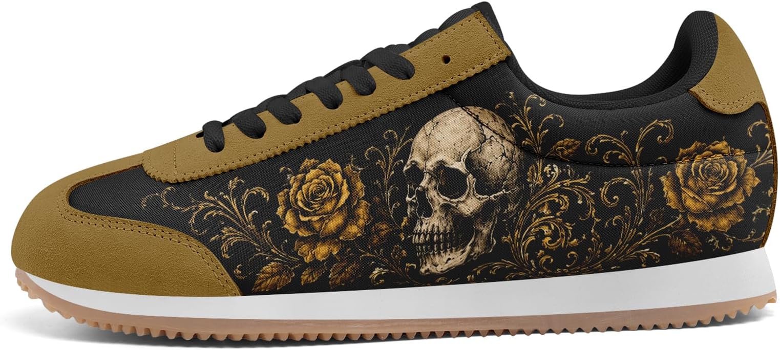 Men Women Gothic Skull Rose Sneakers,Vintage Tattoo Graphic Canvas Shoes - sugar skull boots