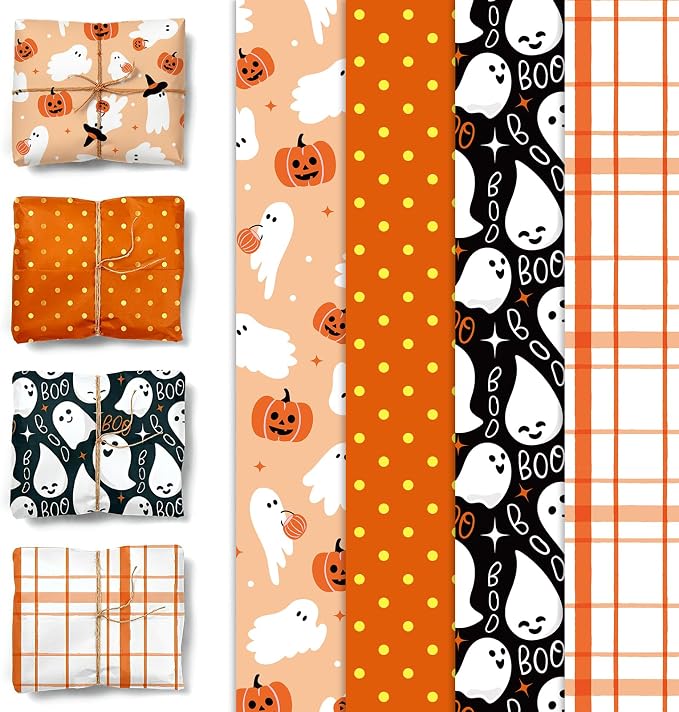 JarThenaAMCS 80 Sheets Halloween Tissue Paper Orange Black Ghost, 14 x 20In - skull toilet paper
