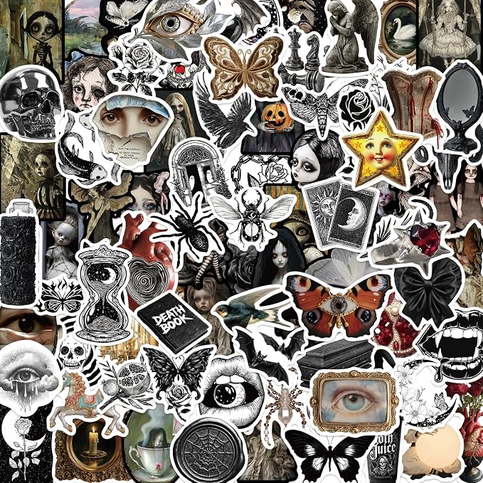 200Pcs Goth Aesthetic Stickers, Waterproof Decals for Water Bottle Laptop - skull sticker