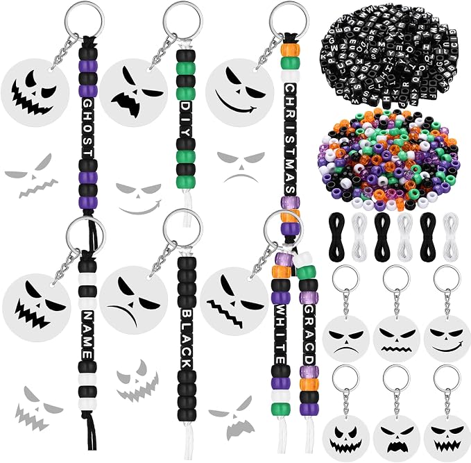 Landical 564 Pcs Halloween Gothic Keychain Making Kit DIY Name Bead Craft - skeleton