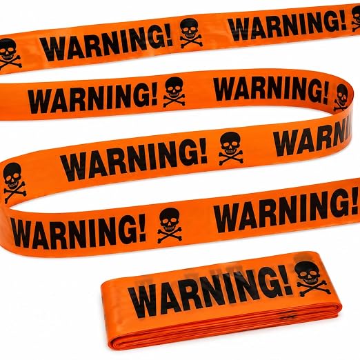 Halloween Warning Tape, 3 Inch x 82 Feet Orange Caution Tape with Skull Pattern, Non-Adhesive Halloween Fright Tape for Haunted House, Yard, Porch, Door, Window, Party and Trick or Treat Decorations - skull sticker
