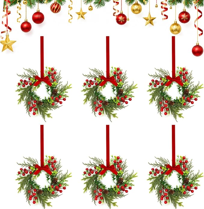 6 Pcs 12" Mini Christmas Wreaths for Kitchen Cabinets, Chairs & Windows - skull wreath