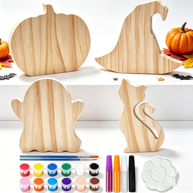 Halloween Wood Painting Kit, DIY Paint Your Own Freestanding Wooden Cutouts