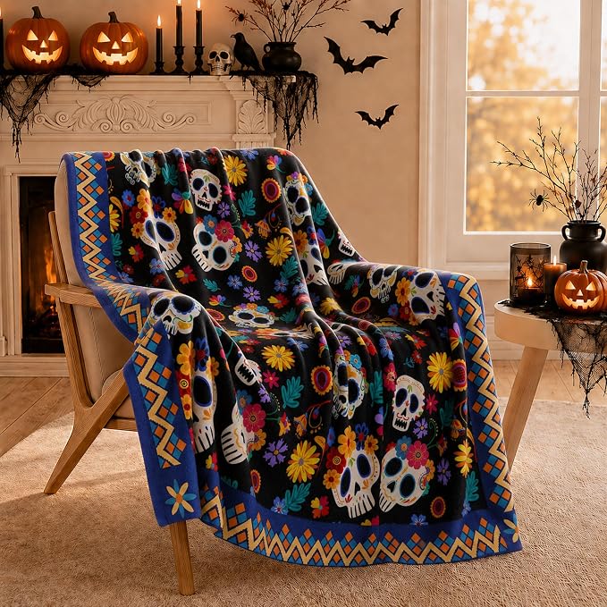XCHI Day of the Dead Skull Fleece Throw Blanket Gift Decoration 50x60In - skull blanket