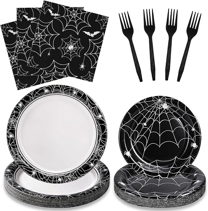 Halloween Plates and Napkins, Spider Web Halloween Party Supplies - skull plate