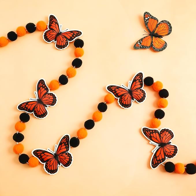 Jansun Day of the Dead Garland 3D Felt Monarch Butterfly Banner Decor