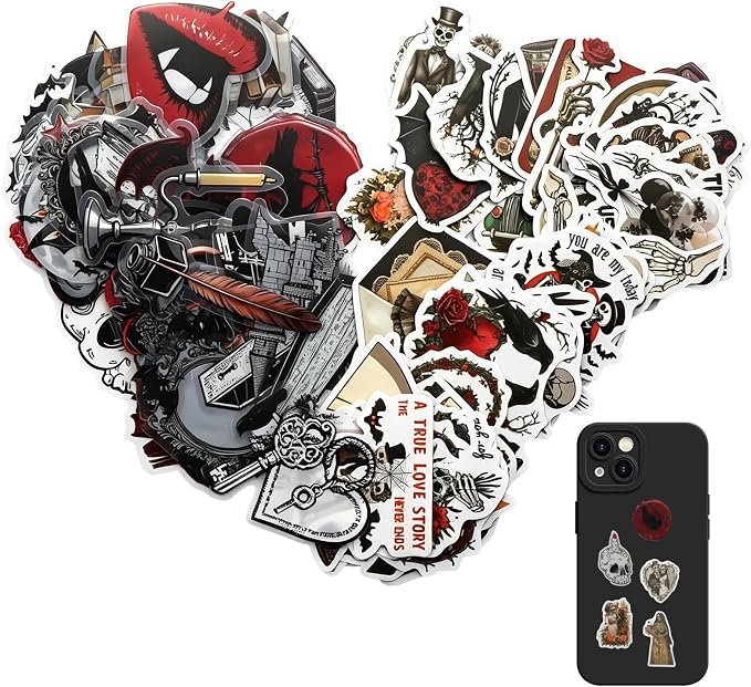 100Pcs Goth Stickers for Adults,Waterproof Vinyl Gothic Stickers for Water Bottles Laptop Scrapbook Skateboard,Spooky Horror Skull Dark Academia Halloween Party Favors Gifts for Men Women - skull sticker