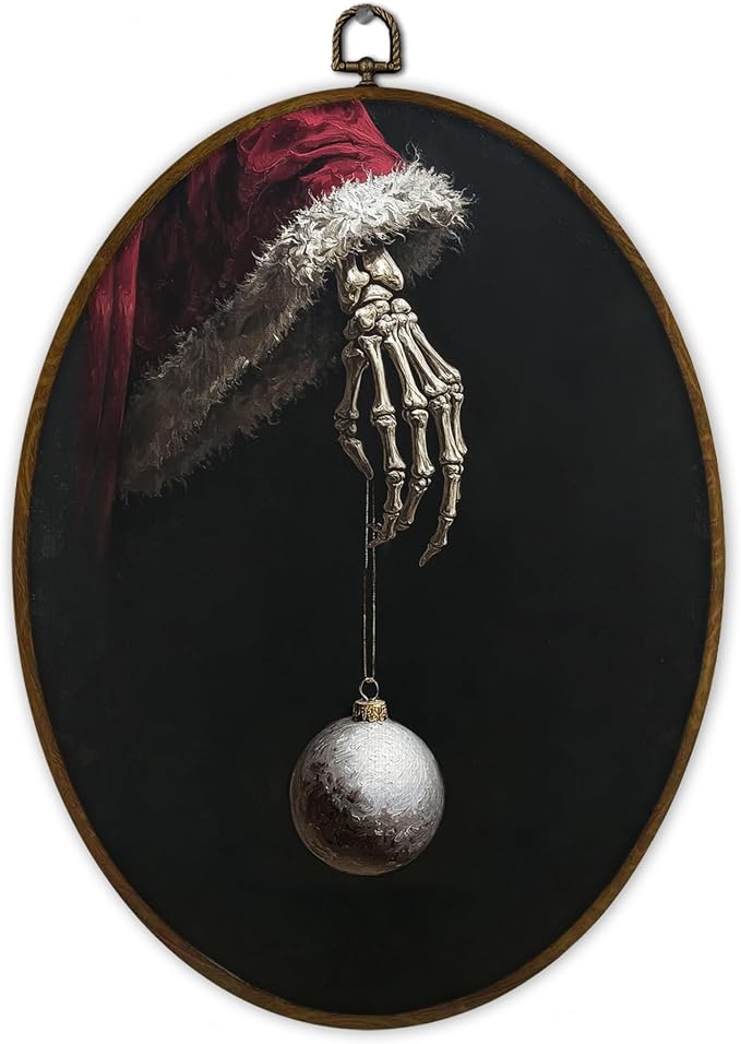 Gnmduw Spooky Christmas Skeleton Oval Wall Art Framed Decor, 8.7x11.3 In - skeleton