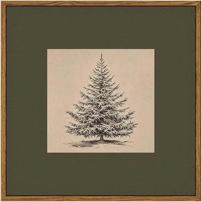 InSimSea Vintage Sketch Christmas Tree 12x12 inch Framed Canvas Wall Art - skull wall art
