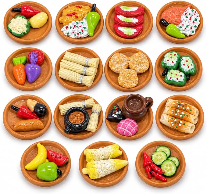 RoundFunny 14 Pcs Miniature Day of the Dead Food Ofrenda Decor Tiny Statue - skull figurine