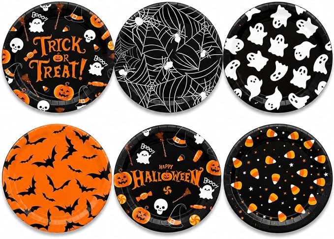 48pcs Halloween Paper Plates, 7inch Dessert Plates Party Supplies - skull plate