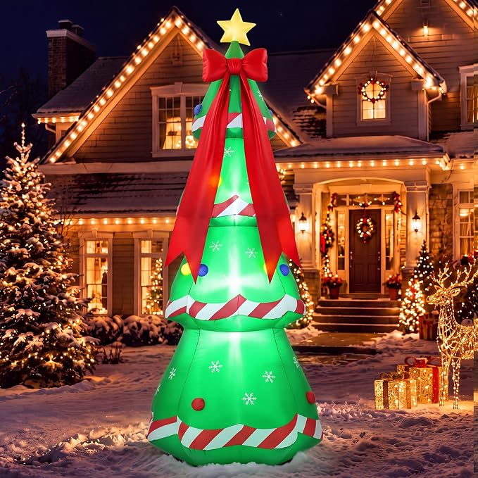 9.8 ft Christmas Inflatables Tree Outdoor Decoration with Bow - skull inflatable
