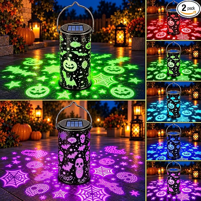Halloween Pumpkin and Skull Lantern, Color Changing Solar Lanterns Outdoor