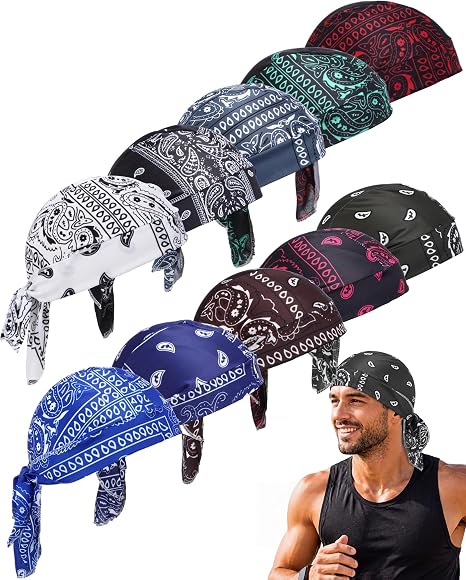 Twistover 10 Pcs Do Rags for Men Paisley Helmet Liner Skull Cap - skull helmet