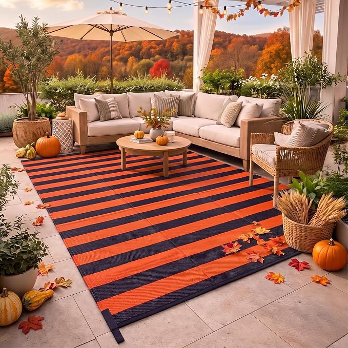 4′ X 6′,Halloween Outdoor Rug, Plastic Mat,Orange and Black
