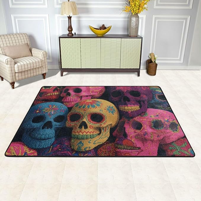 Area Rug Non-Slip Floor Mats Sugar Skulls Rugs for Living Room Doormat Vintage Living Room Rug Floor Carpet Washable Rugs for Bedroom Dining Home Decor Large Carpet 36 X 24 Inch - skull carpet