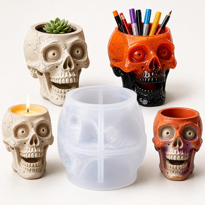 Skull Silicone Mold for Candle Resin Planter Halloween Crafts - skull candle